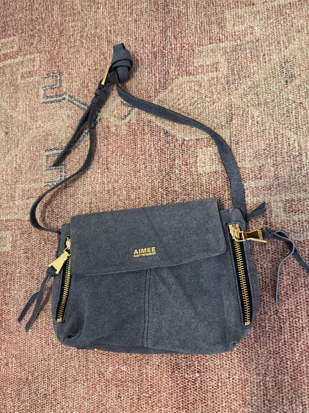 Aimee Kestenberg Bali gold over crossbody blue denim bag gold accents l